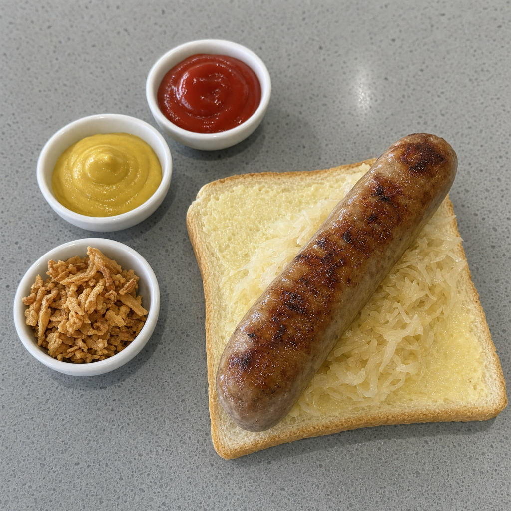 Brat Sizzle — bratwurst on buttered bread
